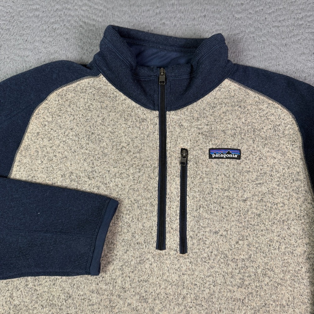 Patagonia Better Sweater Fleece Jacket Mens L Tan Blue 1/4 Zip Pullover 25523